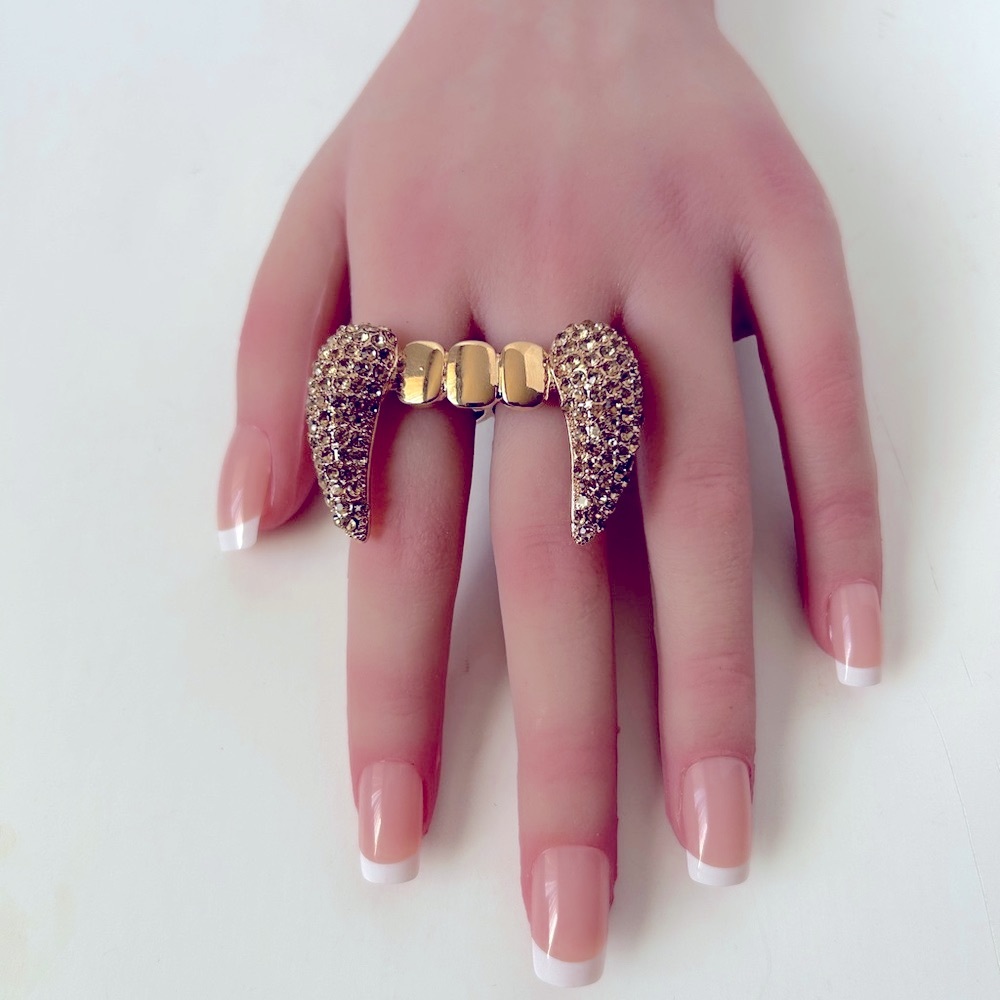 Gold, Red, Crystal Rhinestone Gold Fang Rings - Picture 2 of 4